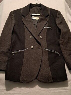 Vintage 100% Wool Women's Black & Charcoal Double-Breasted Pea Coat